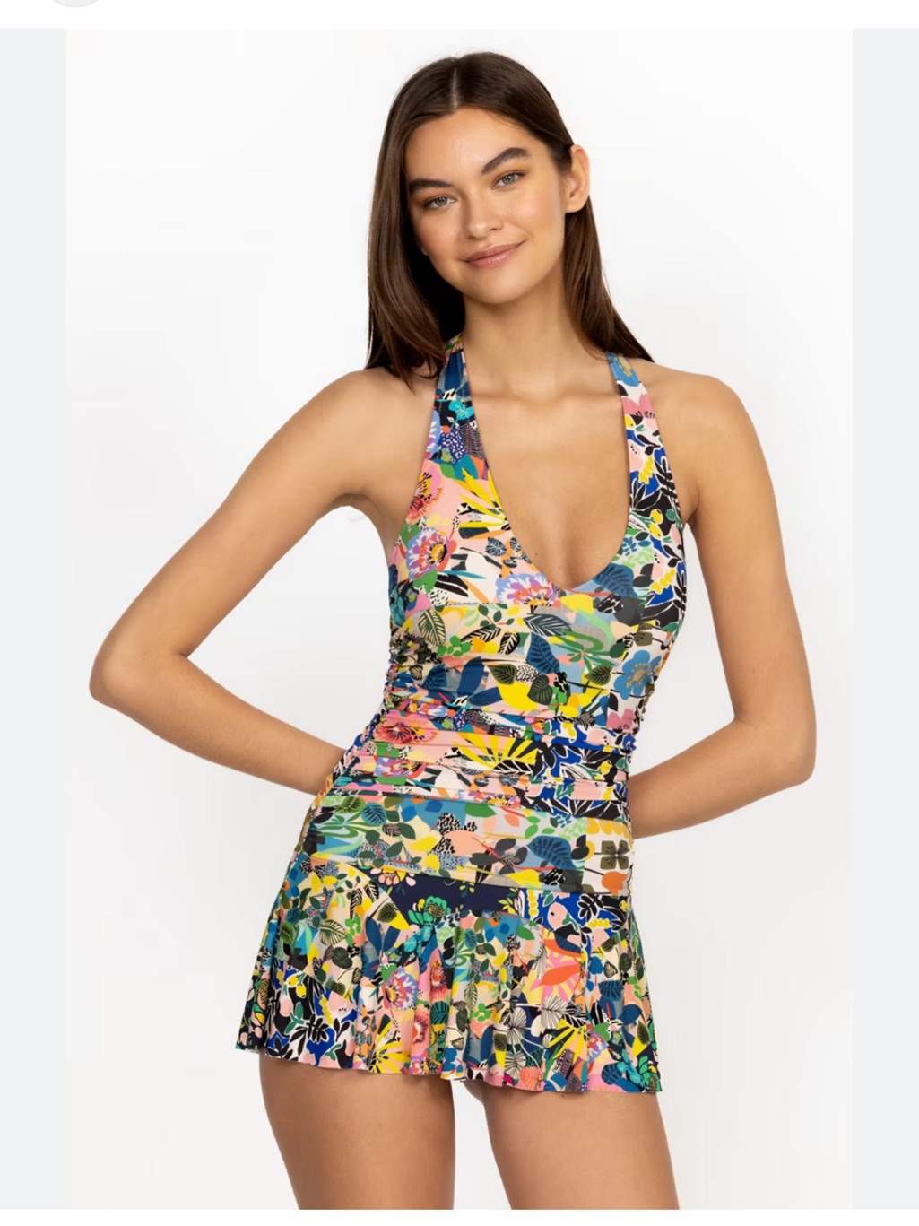 Johnny Was Layla Halter Ruched One-Piece Swimsuit